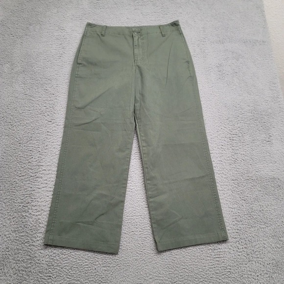 J. CREW Pants Womens 27P Green Wide Leg‎ Casual Flat Front Mid Rise Pockets - Picture 1 of 12